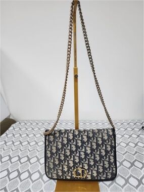 Authentic Christian Dior Vintage Diorissimo Flap Chain Shoulder Bag Grey/Navy